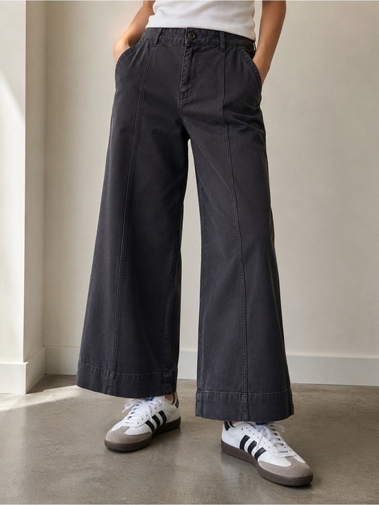 Everlane Pants - Everlane ultra Wide Leg Cropped Pants Organic Cotton Charcoal Gray Size 8-10